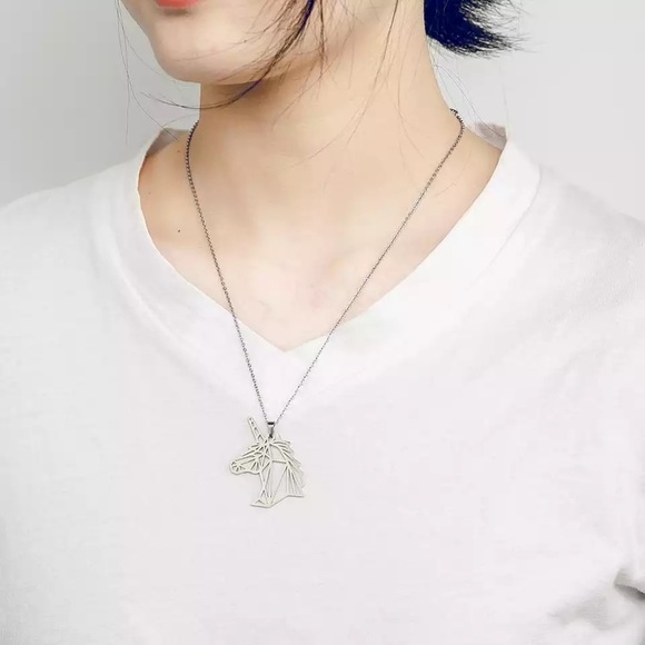 Unisex Stainless Steel Unicorn Pendant Necklace - Picture 2 of 5